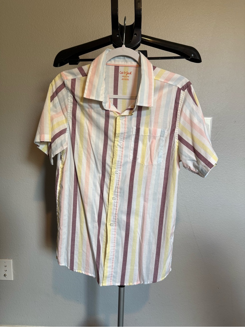 Boy’s Short Sleeve Stripe Button-Up Shirt - Pastel Multi